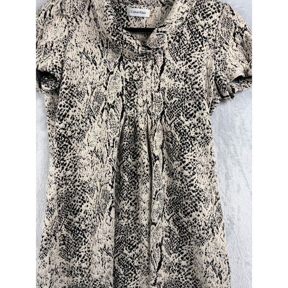 Calvin Klein Snake Print Shift Dress – Puff Sleeve Stretch – Tan/Black – Size 8P - Picture 5 of 8